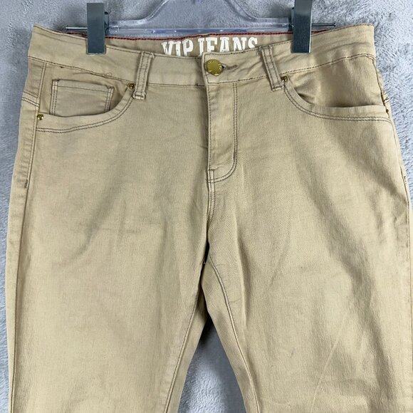 VIP Skinny Jeans Womens Size 13/14 Mid Rise Flat Front Five Design Pockets Khaki - Picture 3 of 10